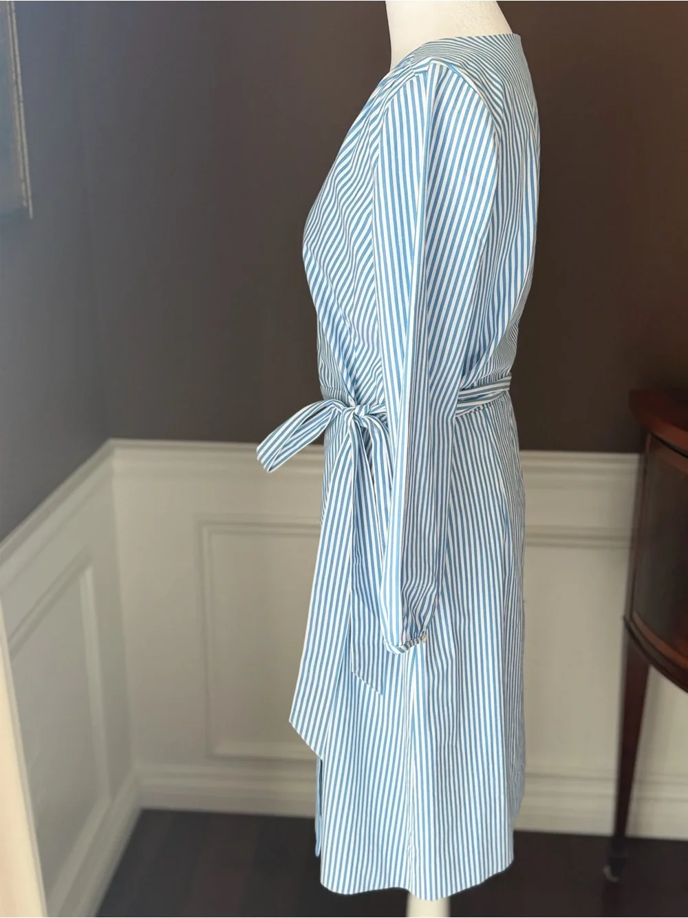 J Crew Blue/White Stripped Wrap Dress Cotton Poplin Size 2